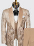 Side view - Champagne Gold Floral Jacquard Shawl Tuxedo - Nevo Suit