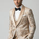 Back view - Champagne Gold Floral Jacquard Shawl Tuxedo - Nevo Suit