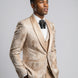 Champagne Gold Floral Jacquard Shawl Tuxedo - full body view - Nevo Suit