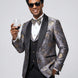 Side view - Silver Floral Jacquard Shawl Tuxedo - Nevo Suit