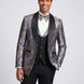 Front view - Silver Floral Jacquard Shawl Tuxedo - Nevo Suit