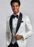 Front view - White Silver Floral Jacquard Shawl Tuxedo - Nevo Suit
