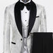 Back view - White Silver Floral Jacquard Shawl Tuxedo - Nevo Suit