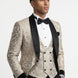 Bronze Shadow - Beige Leaf Jacquard Velvet 3-Piece Tuxedo
