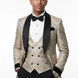 Bronze Shadow - Beige Leaf Jacquard Velvet 3-Piece Tuxedo