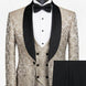 Bronze Shadow - Beige Leaf Jacquard Velvet 3-Piece Tuxedo