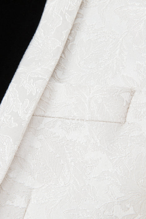 Frost Shadow - White Leaf Jacquard Velvet 3-Piece Tuxedo