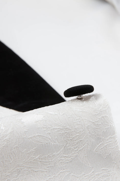Frost Shadow - White Leaf Jacquard Velvet 3-Piece Tuxedo