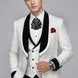 Front View - White Floral Jacquard Tuxedo Black Velvet Lapel - Wedding Gala - Nevo Suits