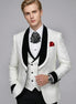 Front View - White Floral Jacquard Tuxedo Black Velvet Lapel - Wedding Gala - Nevo Suits