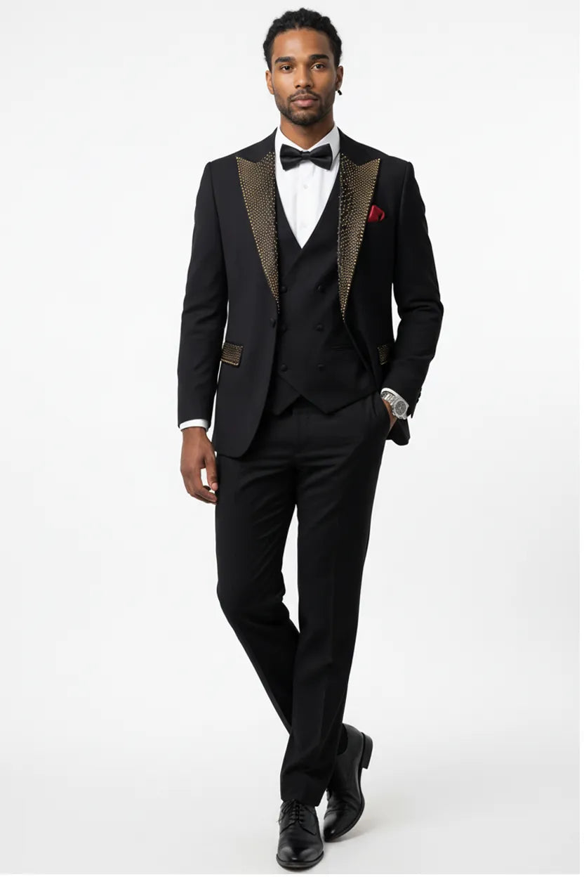 Midnight Mosaic - Black Gold Crystal Embellishment Detail - Nevo Suits