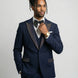 Cobalt Starlight - Navy Blue Gold Crystal Peak Lapel 3-Piece Tuxedo - Nevo Suits