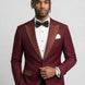 Full front view of Crimson Phoenix burgundy and gold crystal 3-piece tuxedo - Nevo Suits