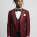 Full view of Crimson Phoenix burgundy gold crystal 3-piece tuxedo - Nevo Suits