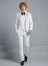 Full front view of Opal Nova white 3-piece tuxedo with crystal-encrusted peak lapels - Nevo Suit