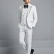 Detailed view of hand-set silver crystals on white peak lapel and pocket flaps - Nevo Suit