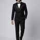 Full front view of Onyx Prism black jacquard 2-piece tuxedo with diamond-encrusted shawl lapel - Nevo Suits