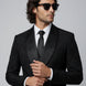 Full front view of Onyx Prism black jacquard 2-piece tuxedo with diamond-encrusted shawl lapel - Nevo Suits
