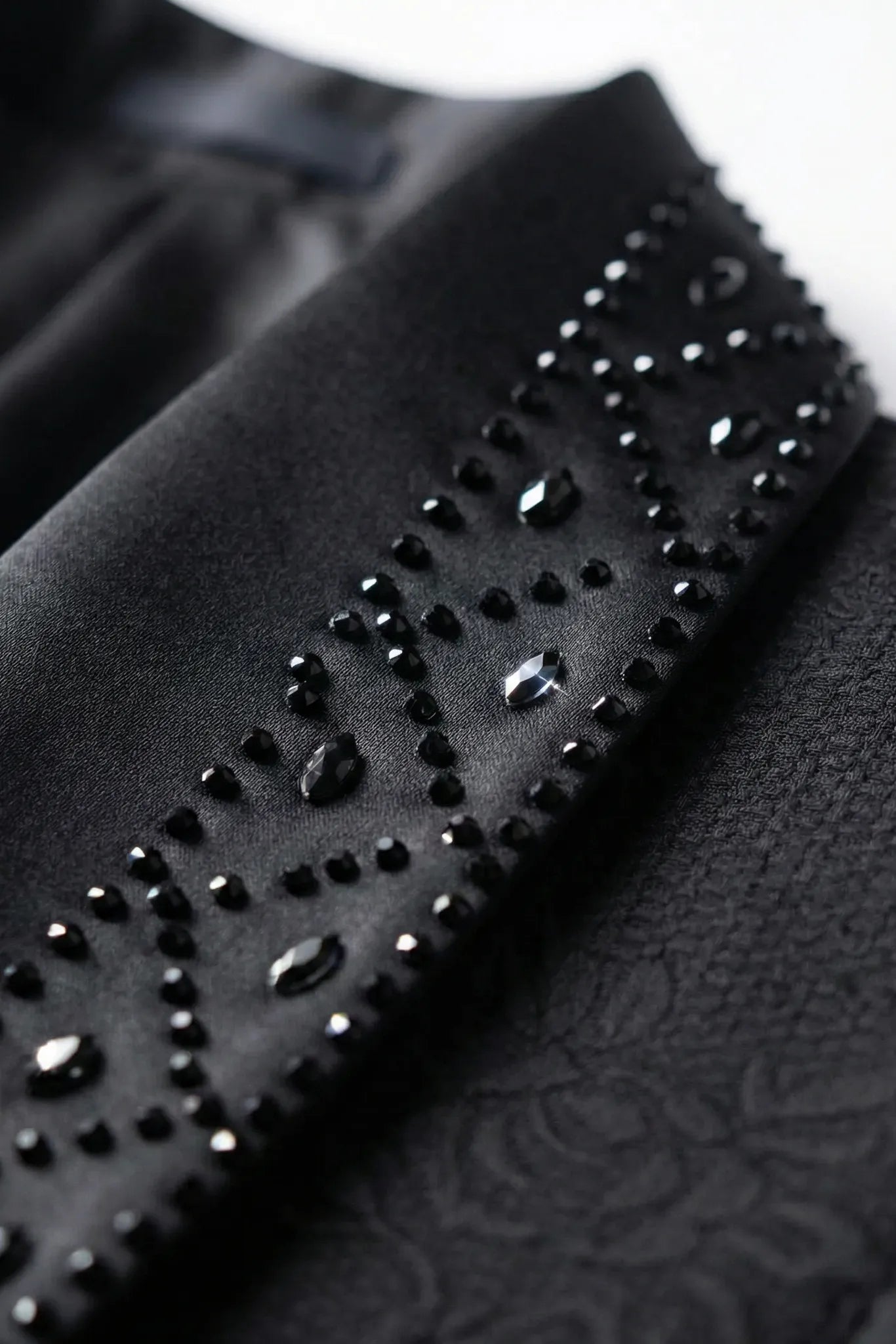 Back view of Onyx Prism black jacquard 2-piece tuxedo - Nevo Suits