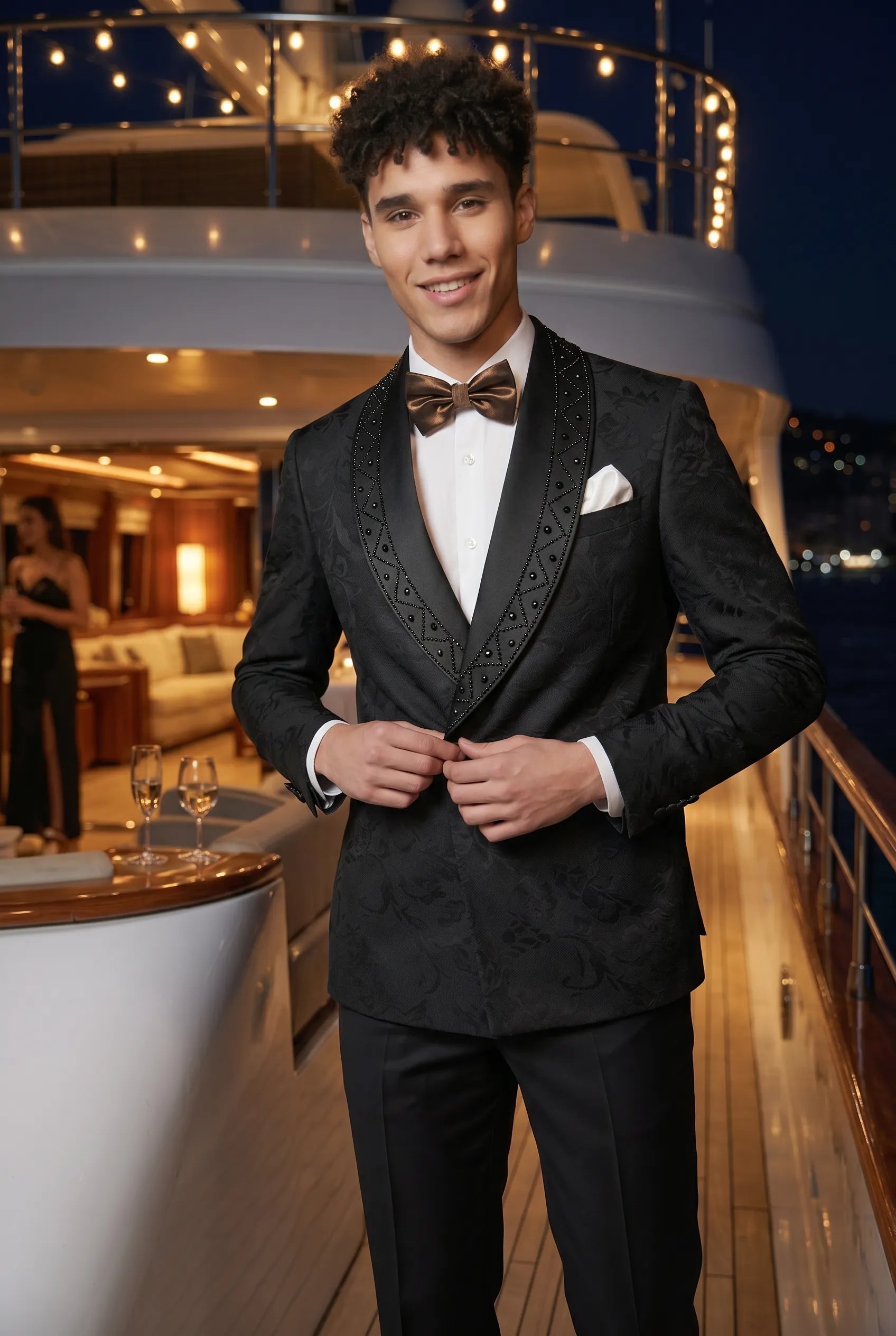 Carbon Prism - Black Jacquard & Diamond 2-Piece Tuxedo Set