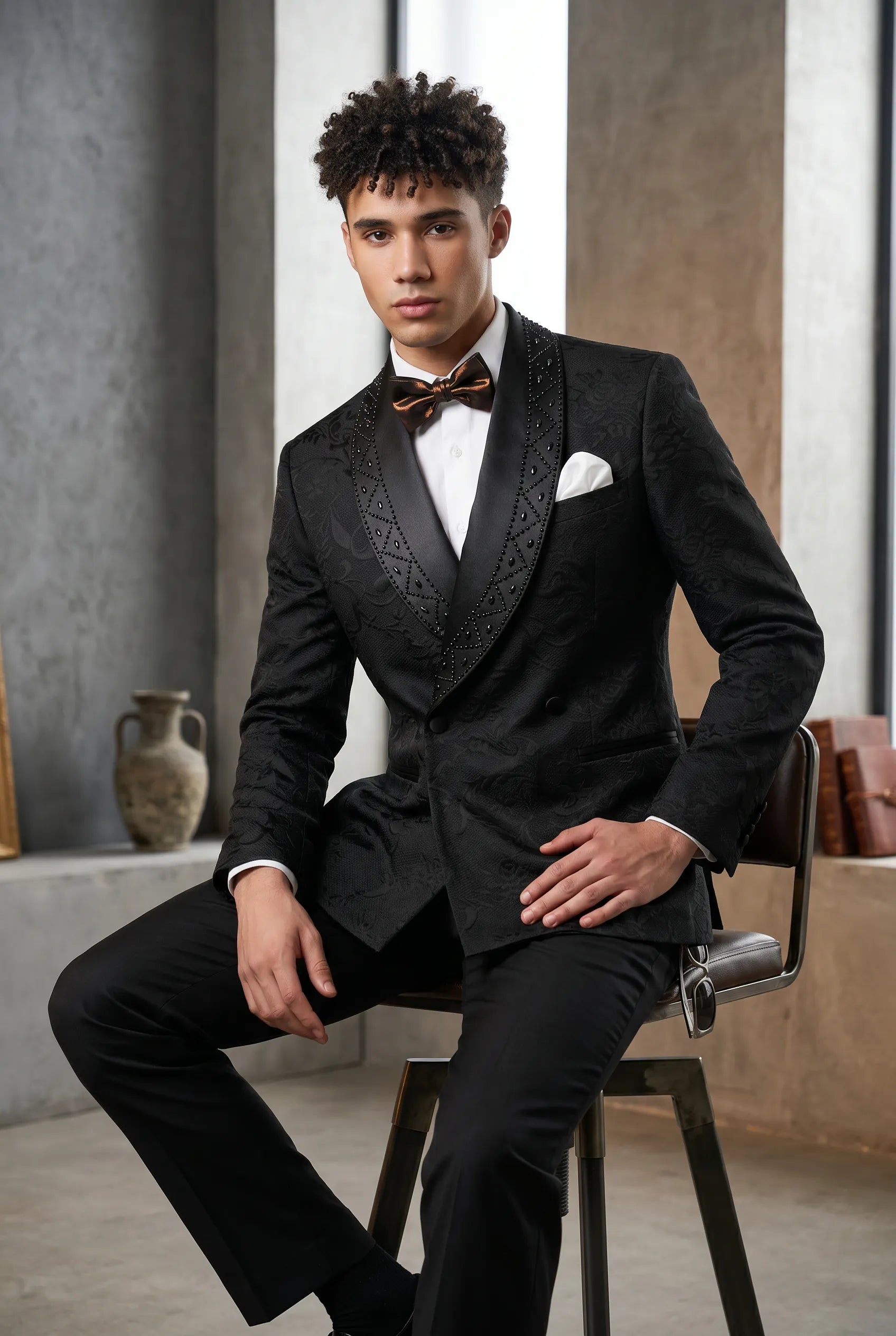 Carbon Prism - Black Jacquard & Diamond 2-Piece Tuxedo Set