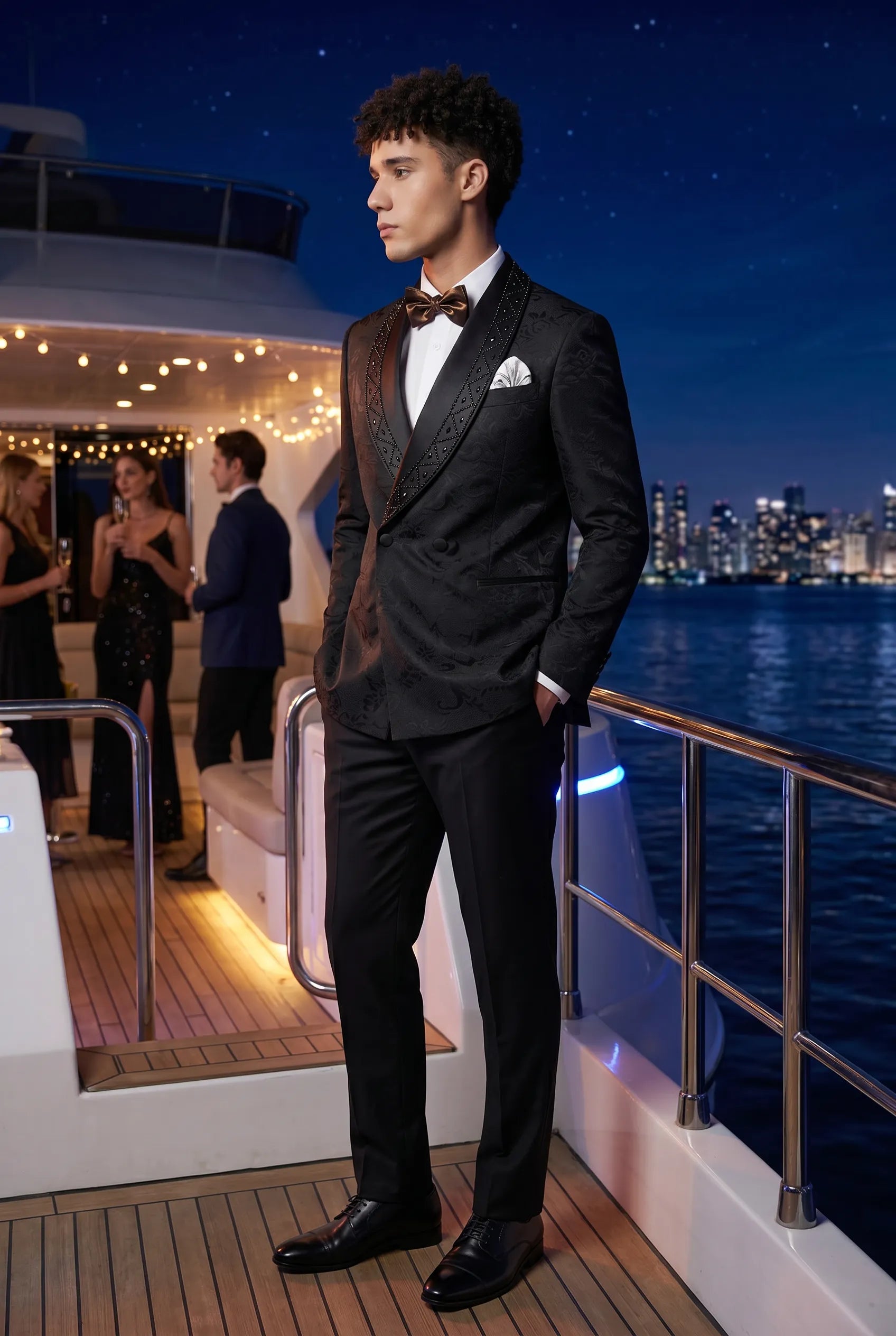 Carbon Prism - Black Jacquard & Diamond 2-Piece Tuxedo Set