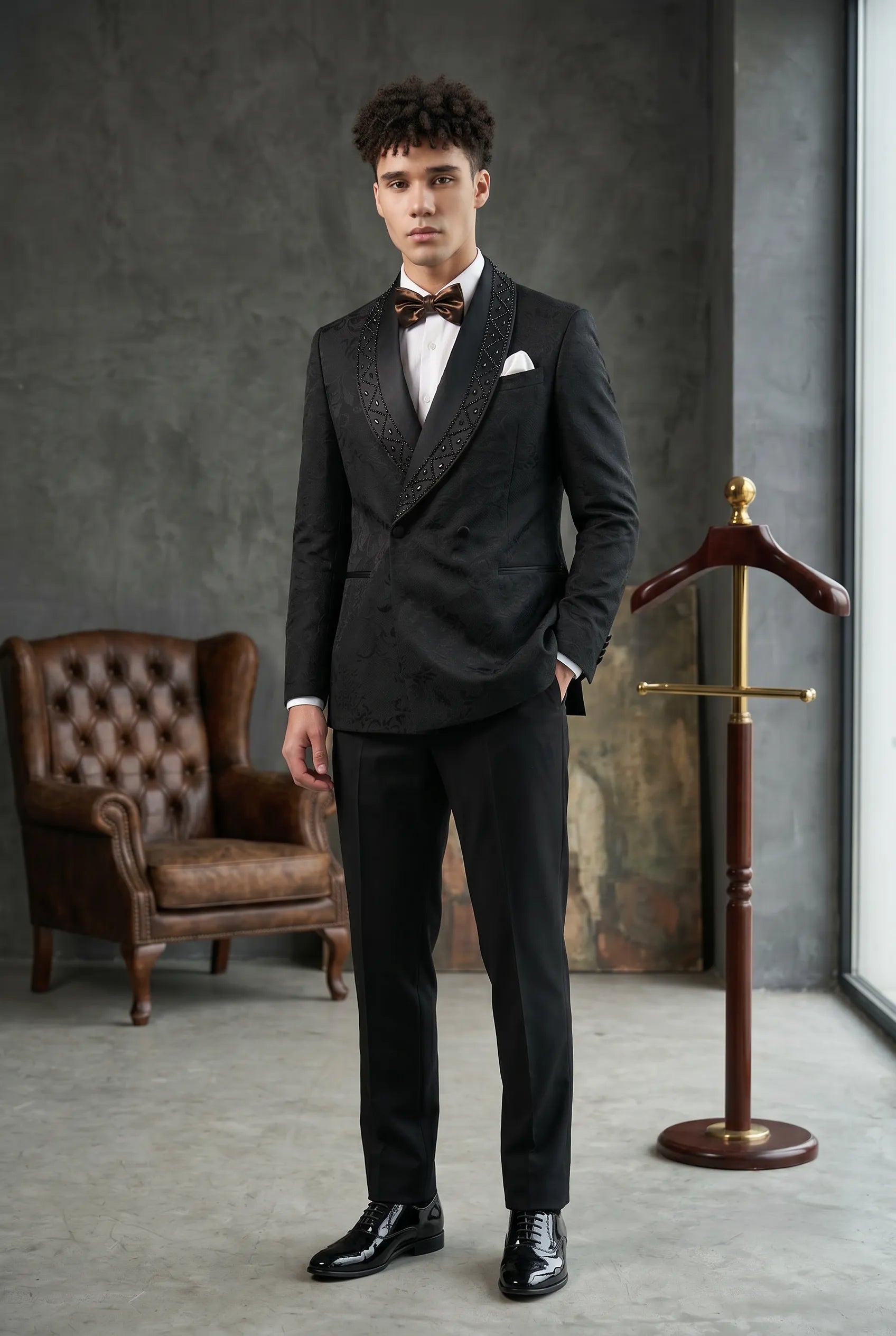Carbon Prism - Black Jacquard & Diamond 2-Piece Tuxedo Set