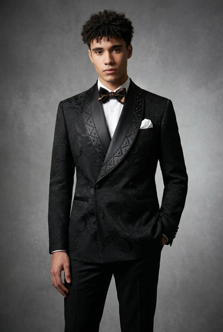 Carbon Prism - Black Jacquard & Diamond 2-Piece Tuxedo Set