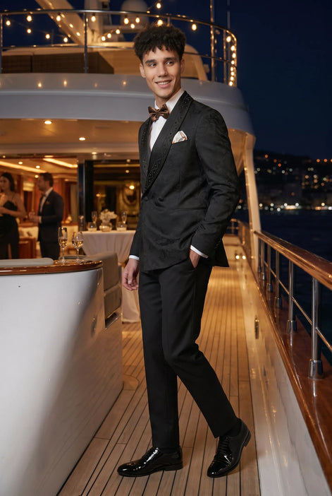 Carbon Prism - Black Jacquard & Diamond 2-Piece Tuxedo Set