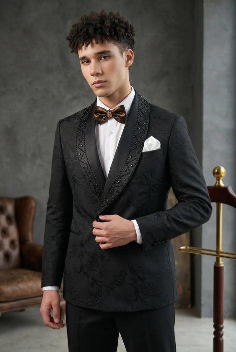 Carbon Prism - Black Jacquard & Diamond 2-Piece Tuxedo Set