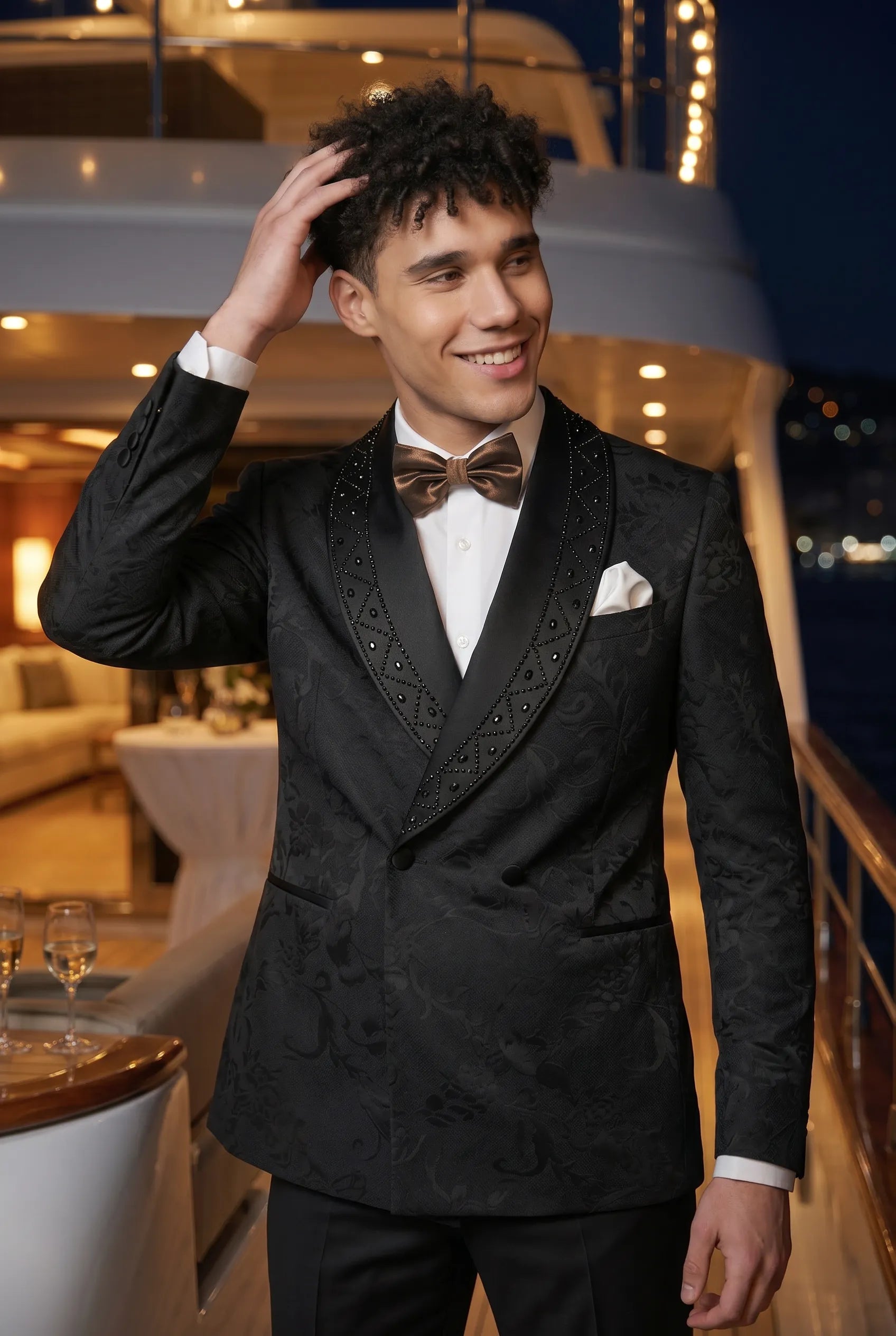 Carbon Prism - Black Jacquard & Diamond 2-Piece Tuxedo Set