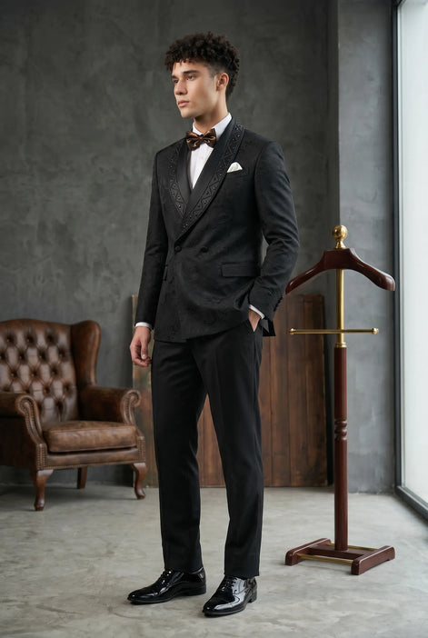 Carbon Prism - Black Jacquard & Diamond 2-Piece Tuxedo Set