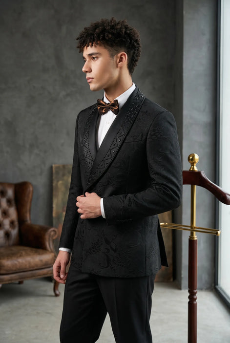 Carbon Prism - Black Jacquard & Diamond 2-Piece Tuxedo Set