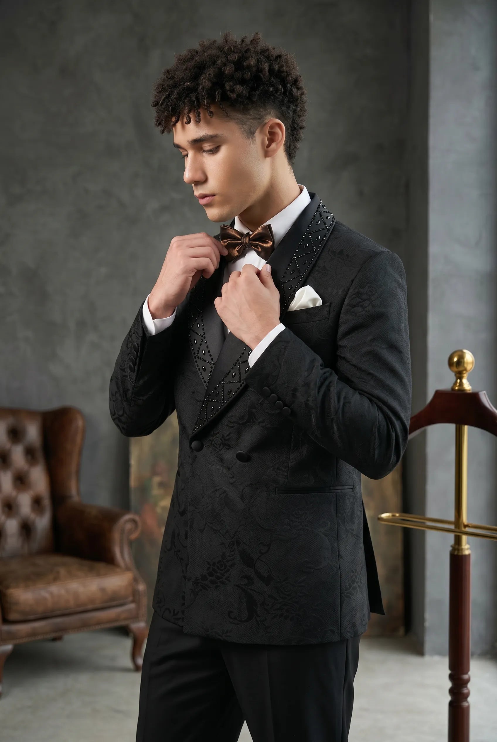 Carbon Prism - Black Jacquard & Diamond 2-Piece Tuxedo Set