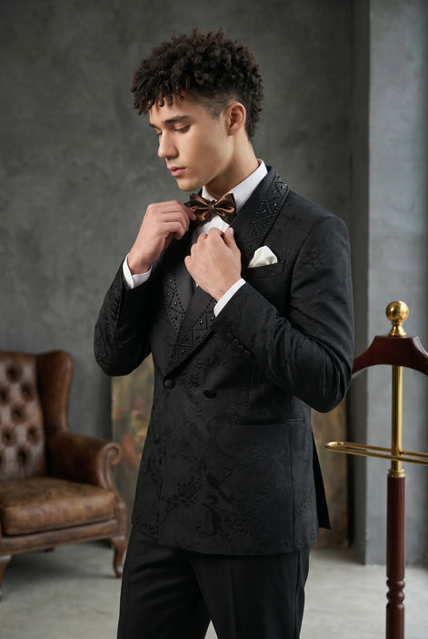 Carbon Prism - Black Jacquard & Diamond 2-Piece Tuxedo Set
