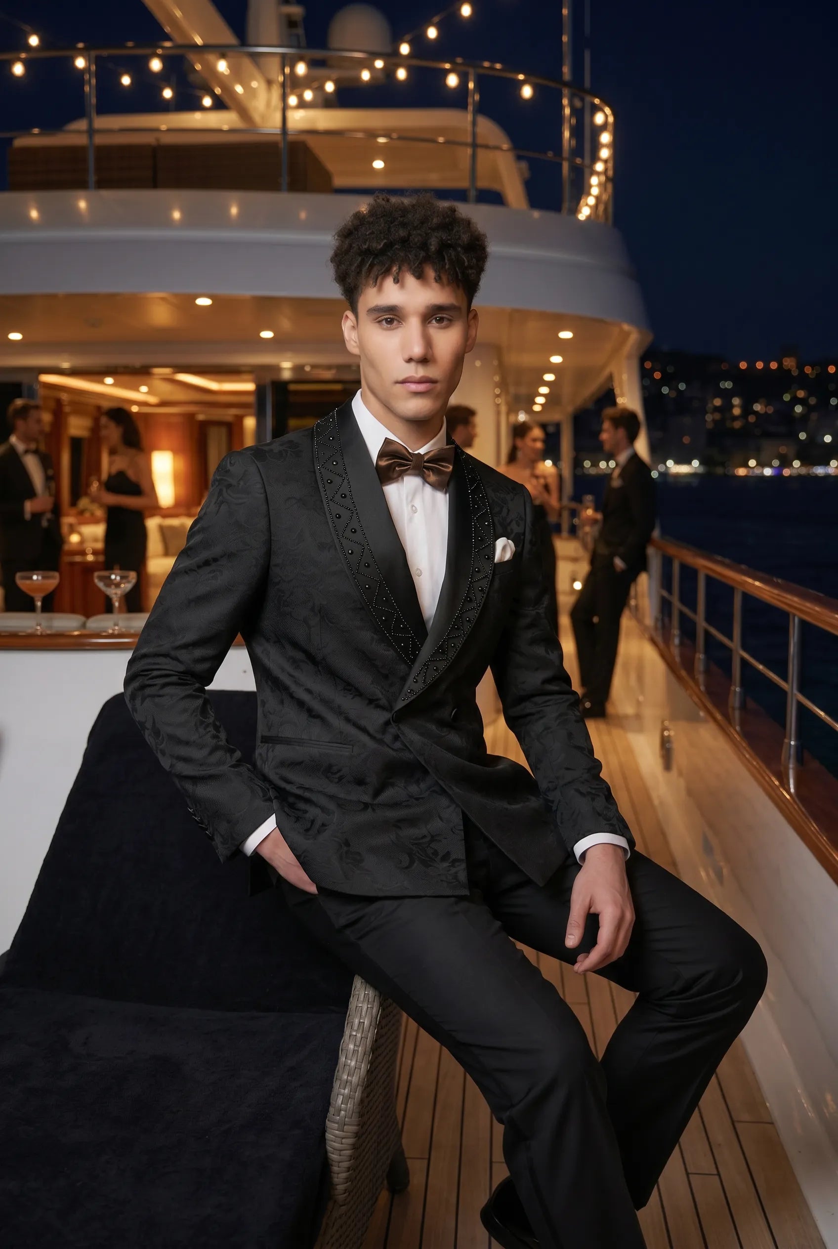 Carbon Prism - Black Jacquard & Diamond 2-Piece Tuxedo Set