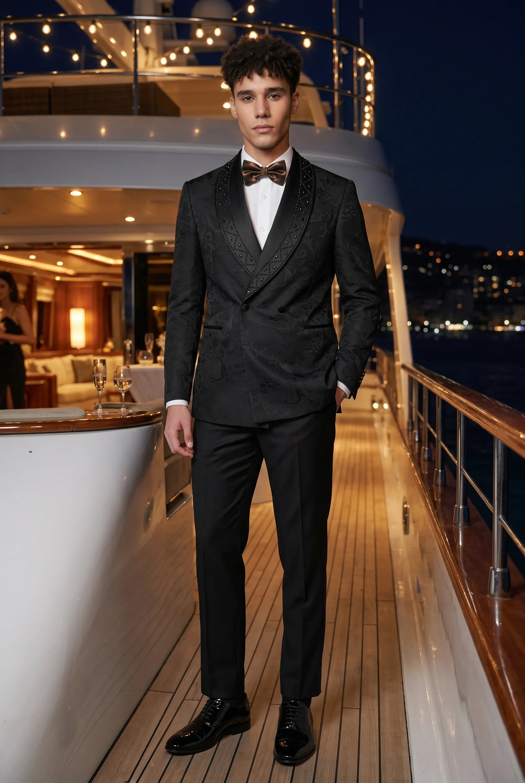 Carbon Prism - Black Jacquard & Diamond 2-Piece Tuxedo Set