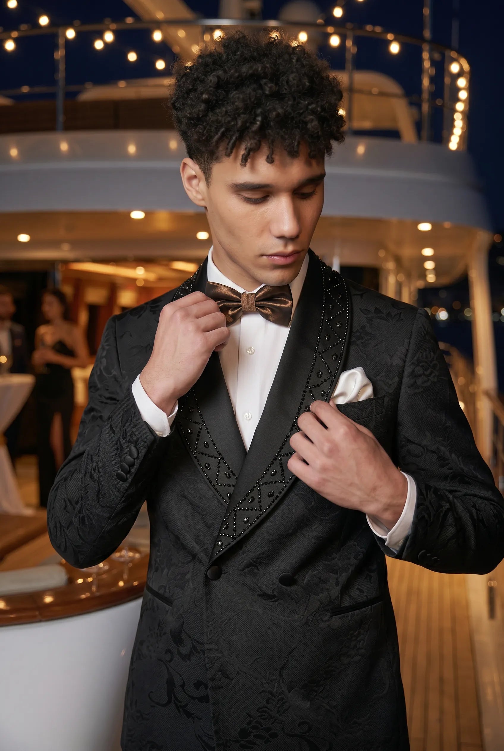 Carbon Prism - Black Jacquard & Diamond 2-Piece Tuxedo Set