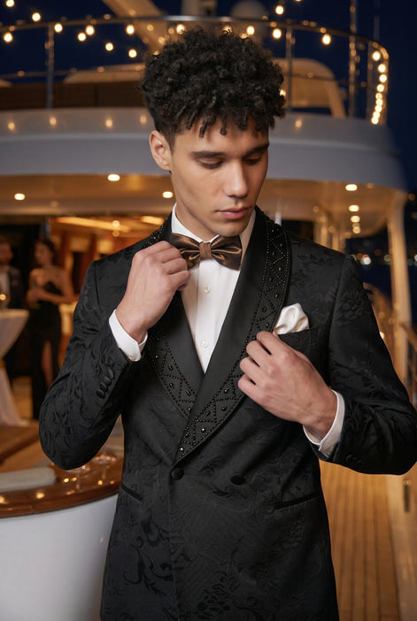Carbon Prism - Black Jacquard & Diamond 2-Piece Tuxedo Set
