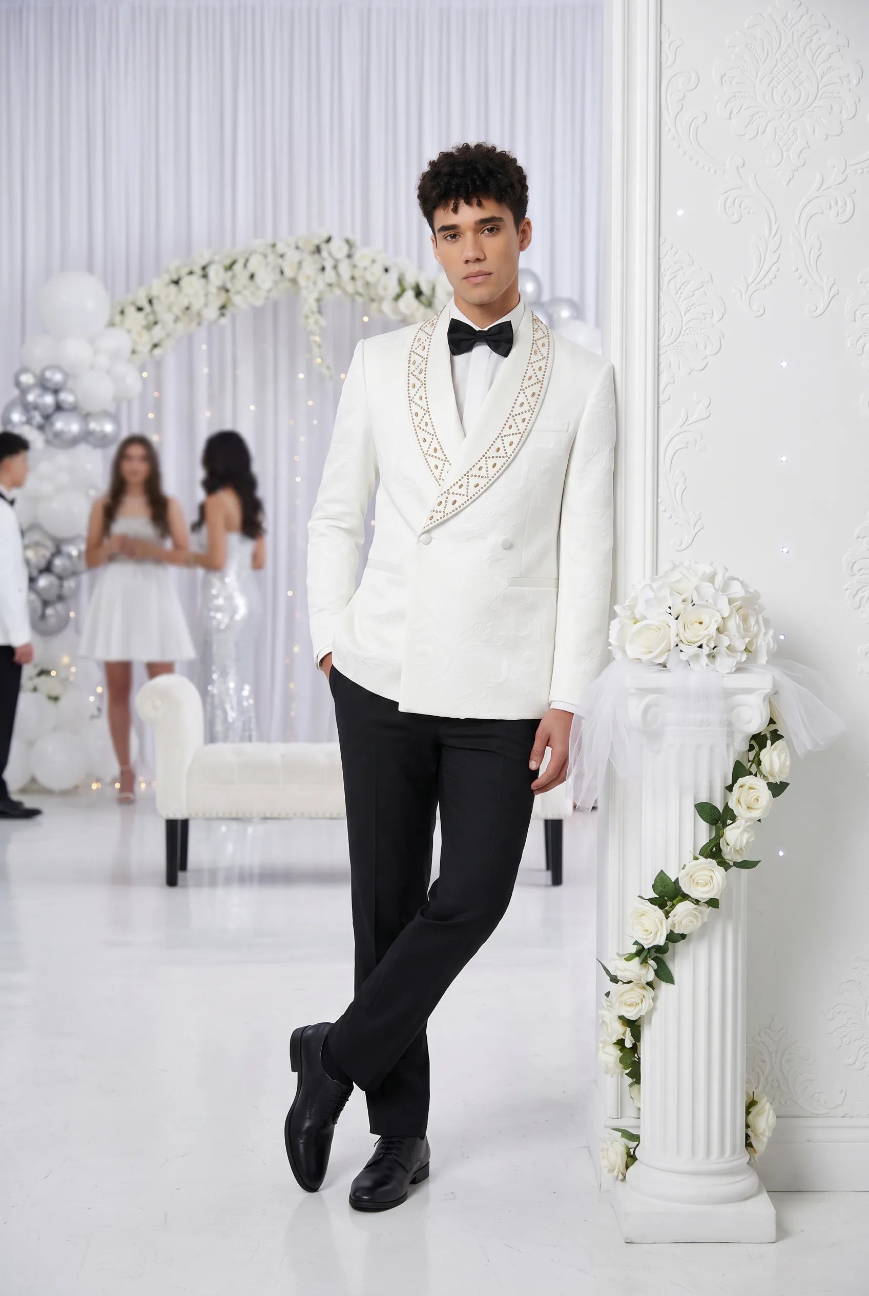 Moonstone Prism - White Jacquard & Diamond 2-Piece Tuxedo Set