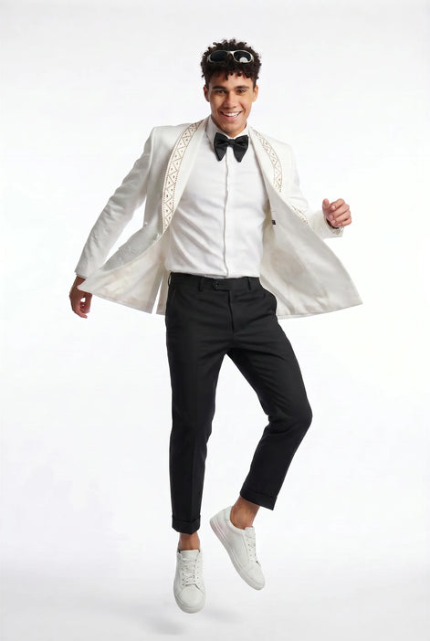 Moonstone Prism - White Jacquard & Diamond 2-Piece Tuxedo Set