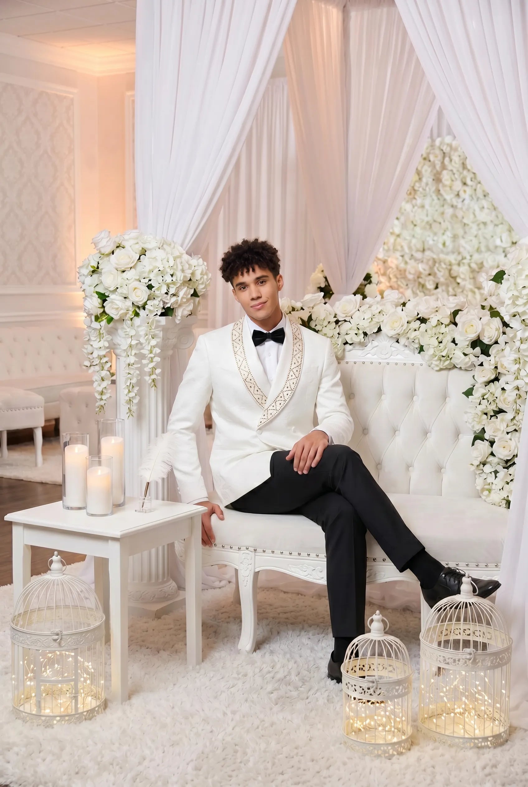 Moonstone Prism - White Jacquard & Diamond 2-Piece Tuxedo Set