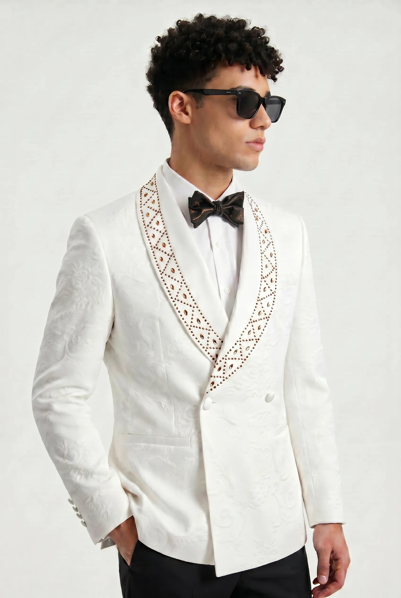 Moonstone Prism - White Jacquard & Diamond 2-Piece Tuxedo Set