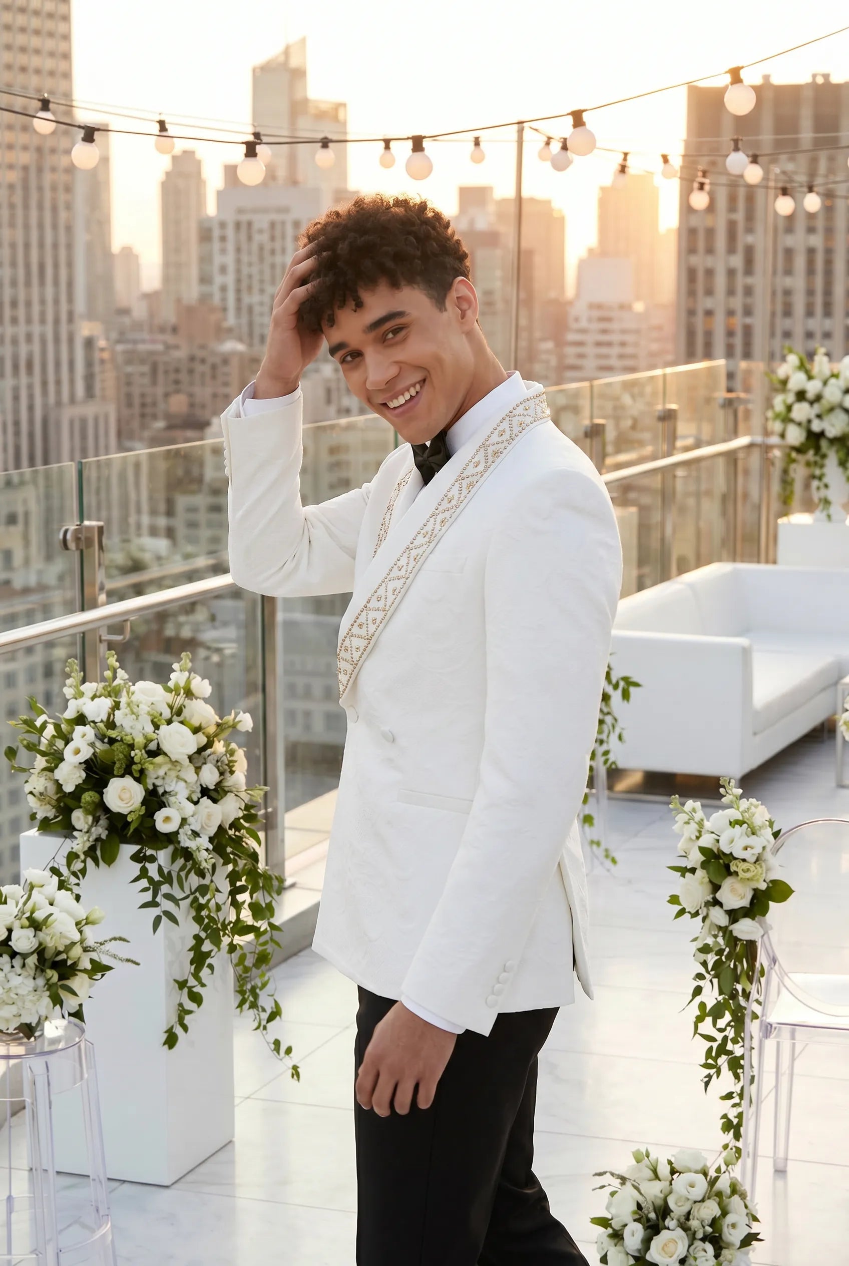 Moonstone Prism - White Jacquard & Diamond 2-Piece Tuxedo Set