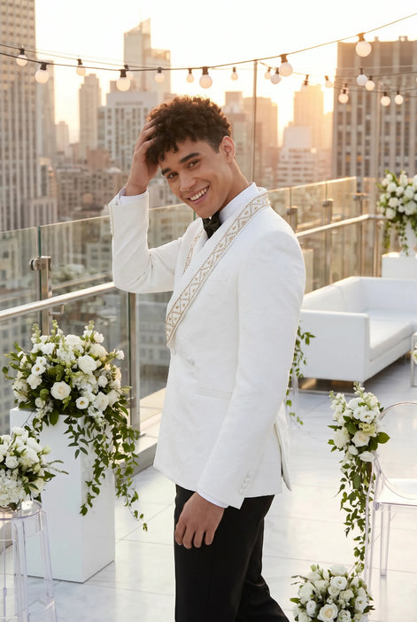 Moonstone Prism - White Jacquard & Diamond 2-Piece Tuxedo Set