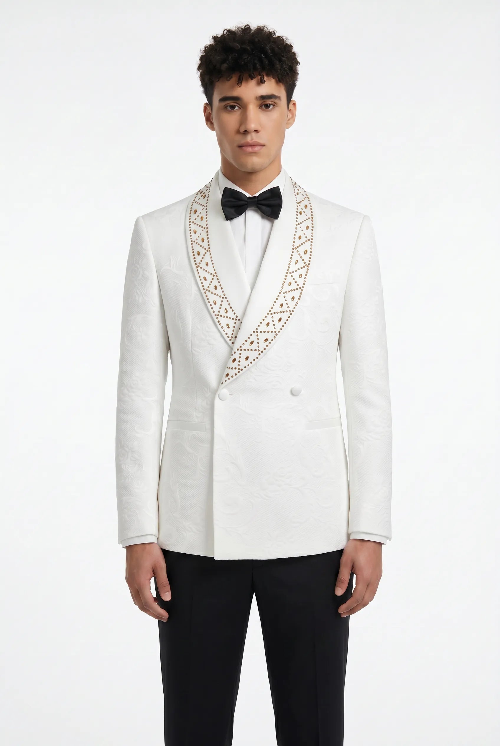 Moonstone Prism - White Jacquard & Diamond 2-Piece Tuxedo Set