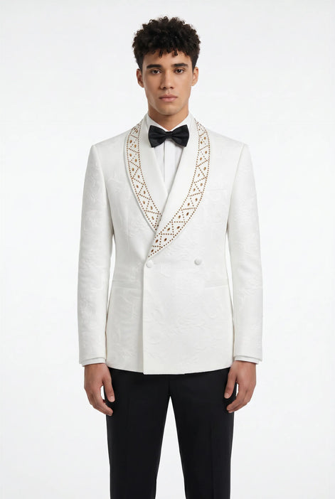 Moonstone Prism - White Jacquard & Diamond 2-Piece Tuxedo Set