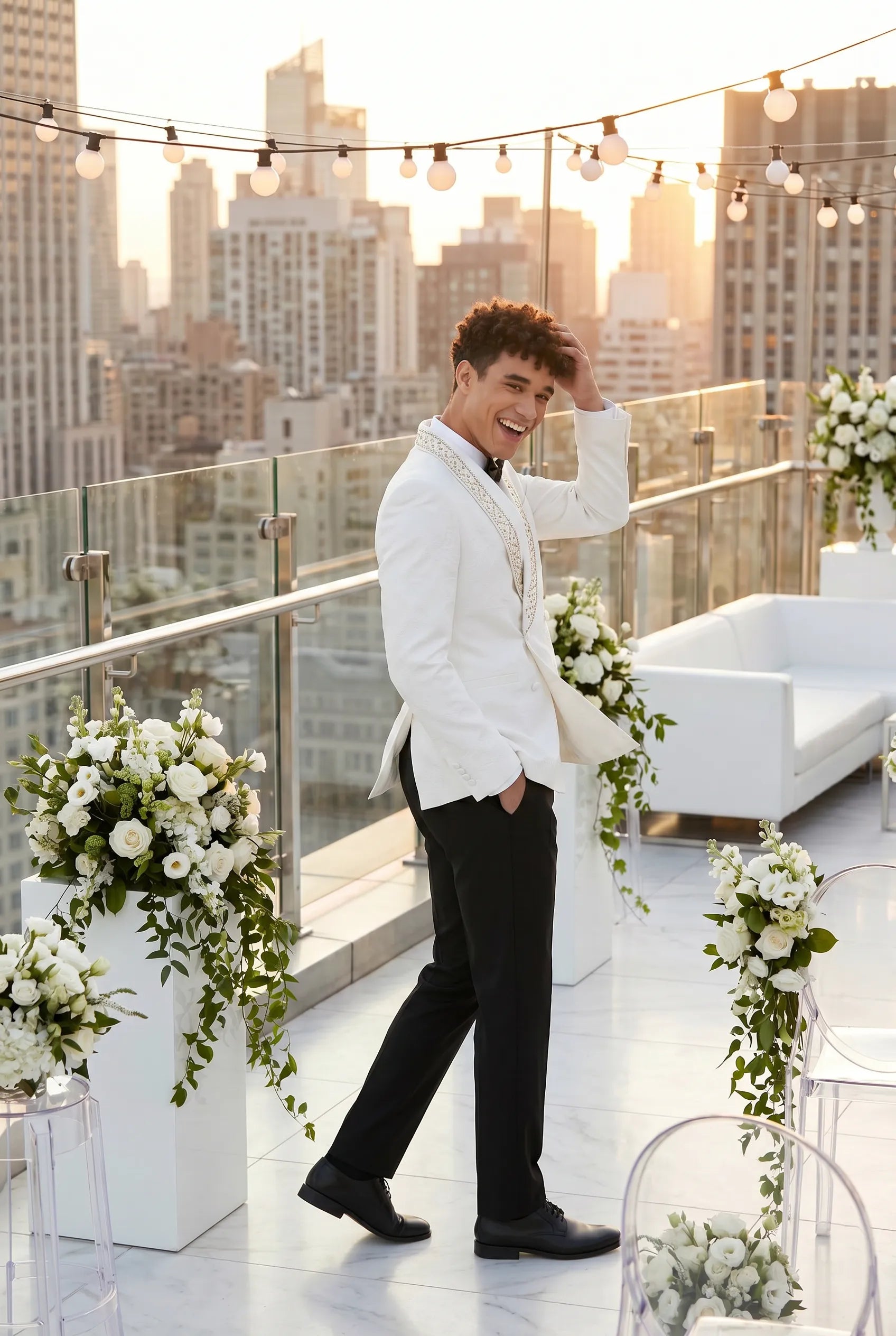 Moonstone Prism - White Jacquard & Diamond 2-Piece Tuxedo Set