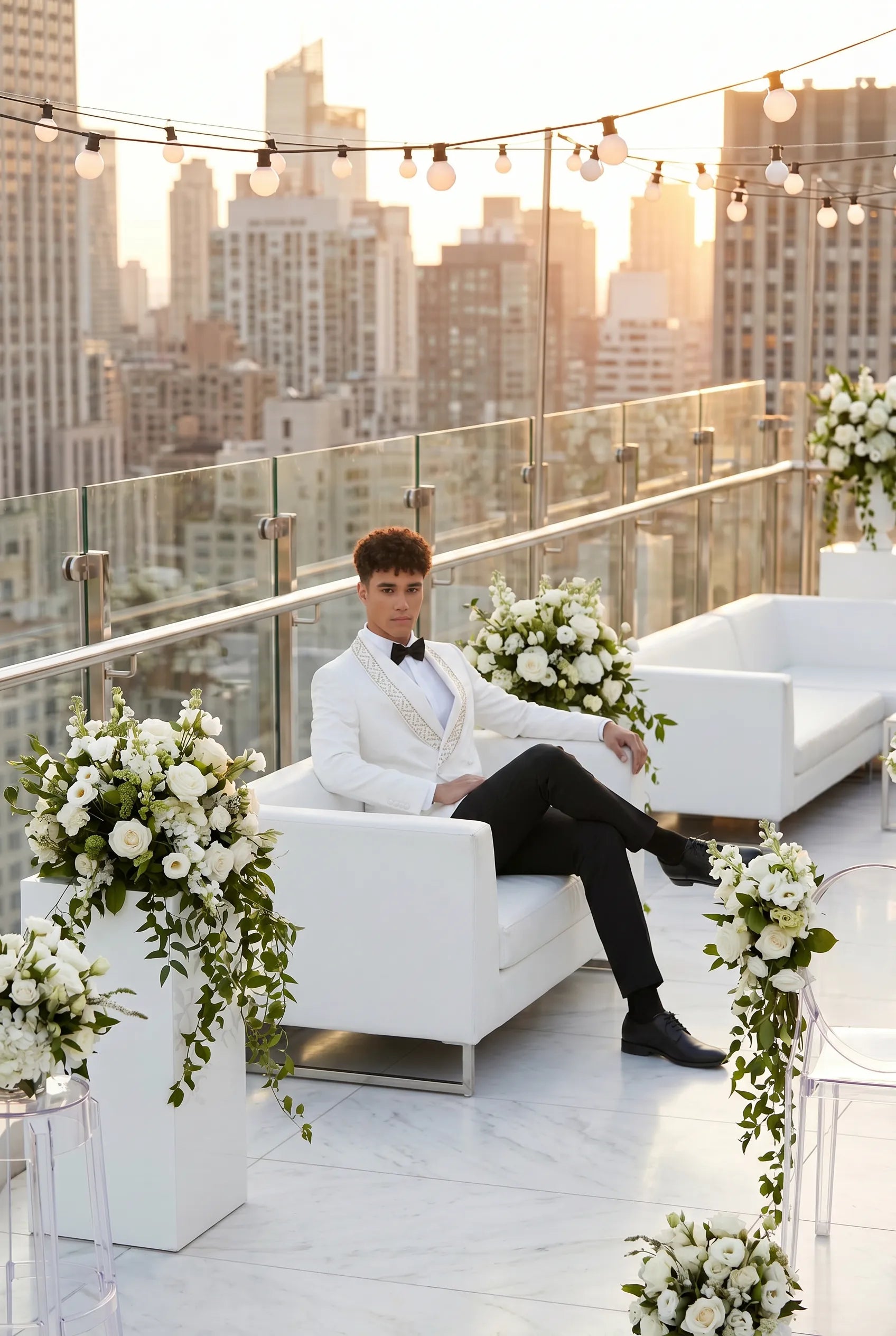 Moonstone Prism - White Jacquard & Diamond 2-Piece Tuxedo Set