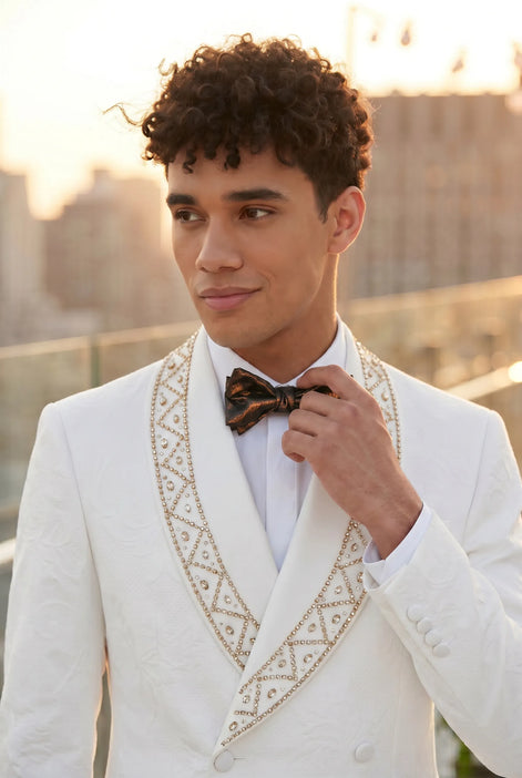 Moonstone Prism - White Jacquard & Diamond 2-Piece Tuxedo Set